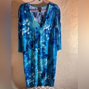 CLARA SUNWOO 1X Blue Long Sleeve Dress resortwear colorful business casual